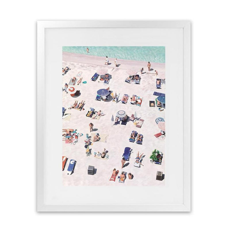 Shop Beach Bathers Art Print-Amalfi Coast Italy, Blue, Coastal, Neutrals, People, Pink, Portrait, Tropical, View All-framed painted poster wall decor artwork