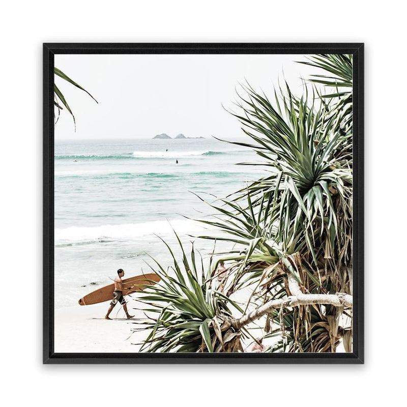 Shop Byron Bay Longboarder (Square) Photo Canvas Print-Coastal, Green, Photography, Photography Canvas Prints, Square, Tropical, View All-framed wall decor artwork