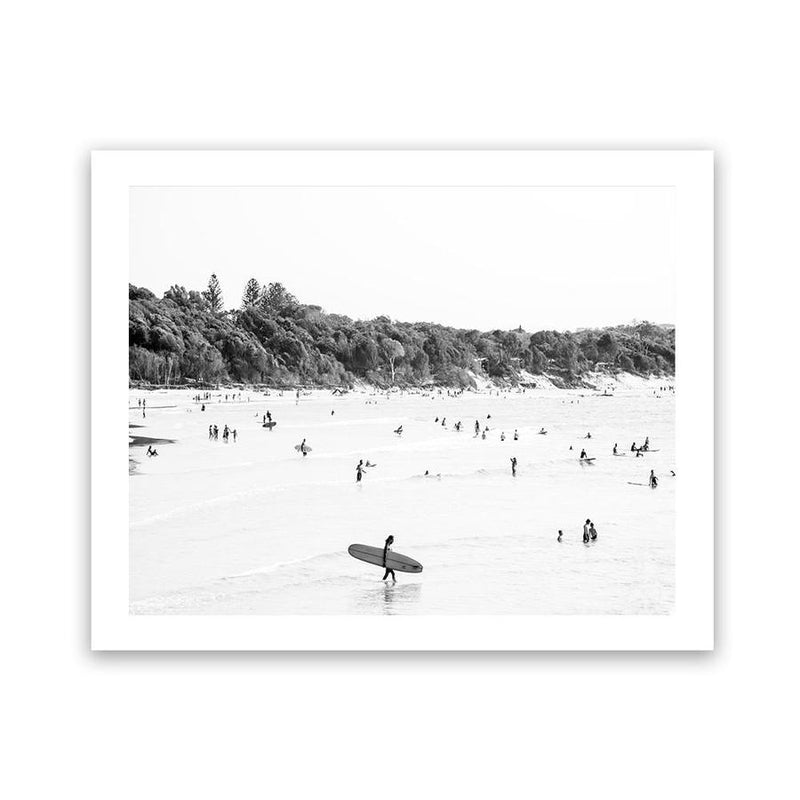 Shop Byron Surfer I B&W Photo Art Print-Black, Coastal, Landscape, People, Photography, Tropical, View All, White-framed poster wall decor artwork