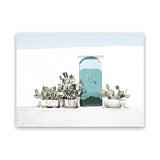 Shop Cactus Doorway Photo Canvas Art Print-Blue, Boho, Botanicals, Green, Landscape, Moroccan Days, Photography, Photography Canvas Prints, Tropical, View All, White-framed wall decor artwork