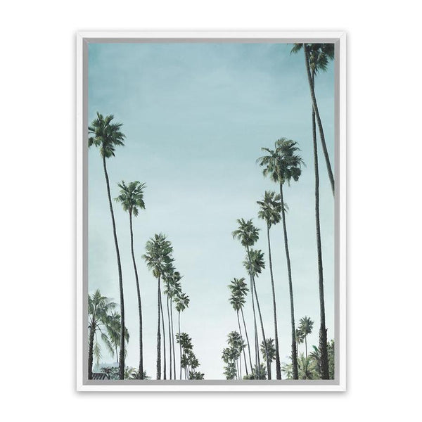 Shop California Palms Canvas Art Print-Blue, Botanicals, Coastal, Green, Portrait, Tropical, View All-framed wall decor artwork