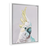 Shop Charlie The Cockatoo (Ice) Canvas Art Print-Animals, Baby Nursery, Birds, Pink, Portrait, Tropical, View All, White, Yellow-framed wall decor artwork