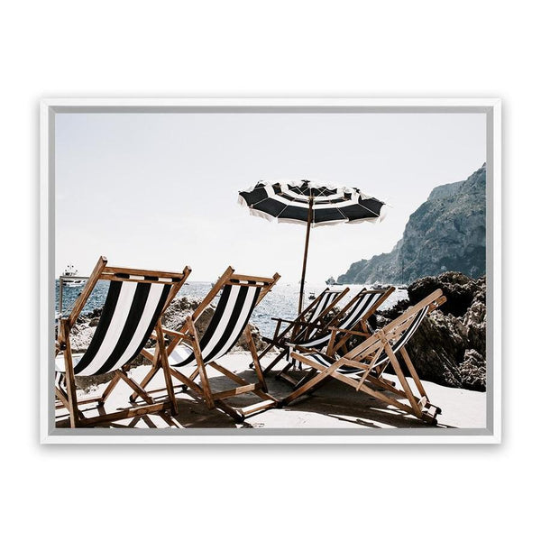 Shop Fontelina Chairs II Photo Canvas Art Print-Amalfi Coast Italy, Blue, Brown, Coastal, Landscape, Photography, Photography Canvas Prints, View All-framed wall decor artwork