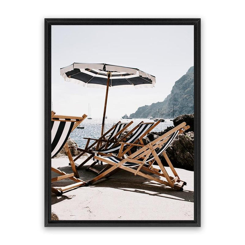 Shop Fontelina Chairs III Photo Canvas Art Print-Amalfi Coast Italy, Blue, Brown, Coastal, Photography, Photography Canvas Prints, Portrait, View All-framed wall decor artwork