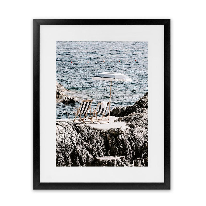 Shop Fontelina Chairs Photo Art Print-Amalfi Coast Italy, Blue, Brown, Coastal, Photography, Portrait, View All-framed poster wall decor artwork