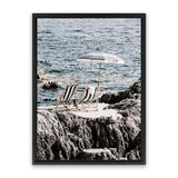 Shop Fontelina Chairs Photo Canvas Art Print-Amalfi Coast Italy, Blue, Brown, Coastal, Photography, Photography Canvas Prints, Portrait, View All-framed wall decor artwork