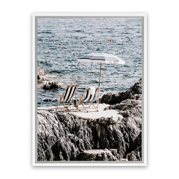 Shop Fontelina Chairs Photo Canvas Art Print-Amalfi Coast Italy, Blue, Brown, Coastal, Photography, Photography Canvas Prints, Portrait, View All-framed wall decor artwork
