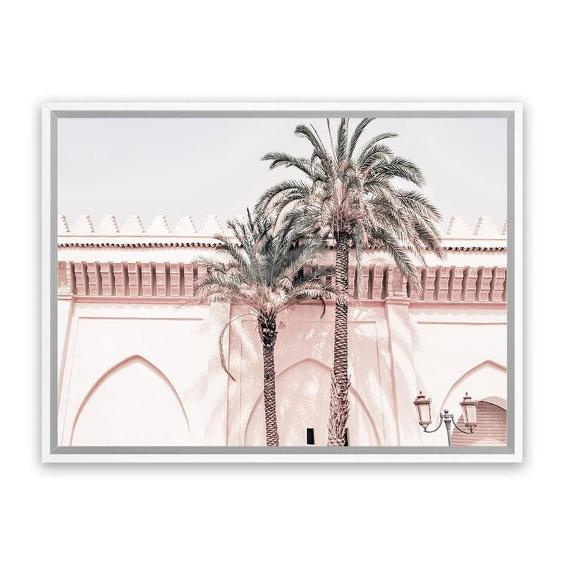 Shop Marrakesh Palace I Photo Canvas Art Print-Boho, Landscape, Moroccan Days, Photography, Photography Canvas Prints, Pink, Tropical, View All-framed wall decor artwork