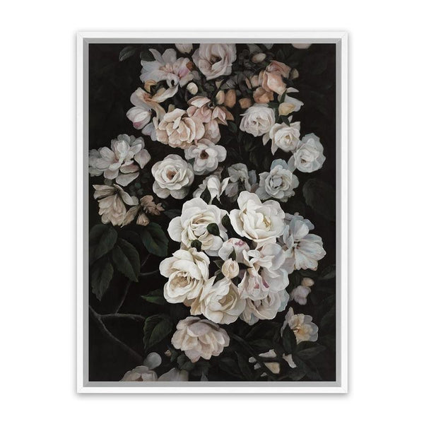 Shop Midnight Garden Canvas Art Print-Black, Florals, Hamptons, Portrait, Scandinavian, View All-framed wall decor artwork