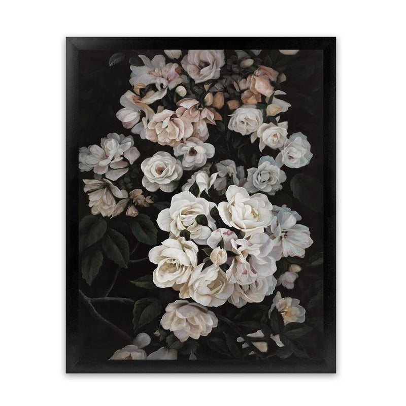 Shop Midnight Garden Art Print-Black, Florals, Hamptons, Portrait, Scandinavian, View All-framed painted poster wall decor artwork