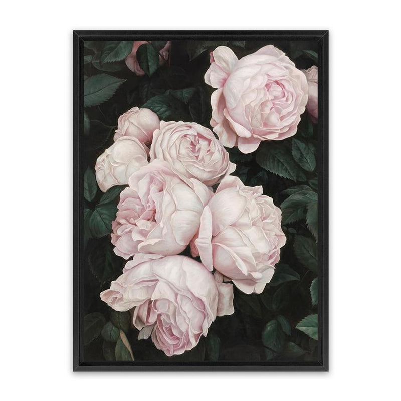 Shop Pink Roses Canvas Art Print-Florals, Green, Hamptons, Pink, Portrait, View All-framed wall decor artwork
