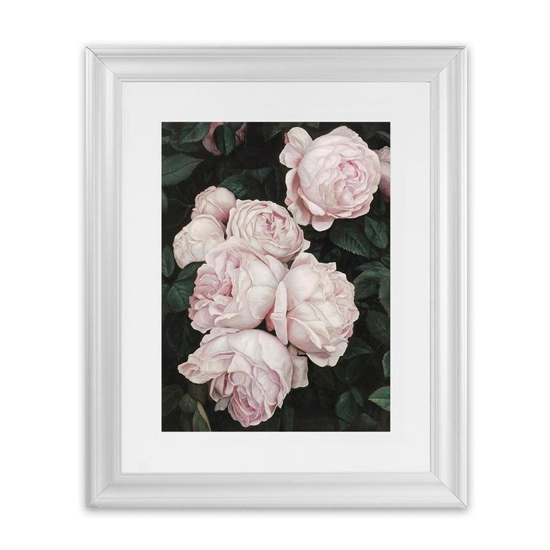 Shop Pink Roses Art Print-Florals, Green, Hamptons, Pink, Portrait, View All-framed painted poster wall decor artwork