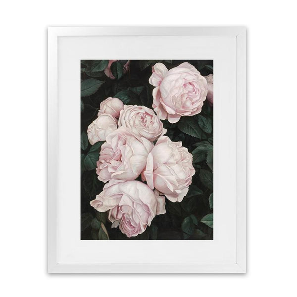 Shop Pink Roses Art Print-Florals, Green, Hamptons, Pink, Portrait, View All-framed painted poster wall decor artwork