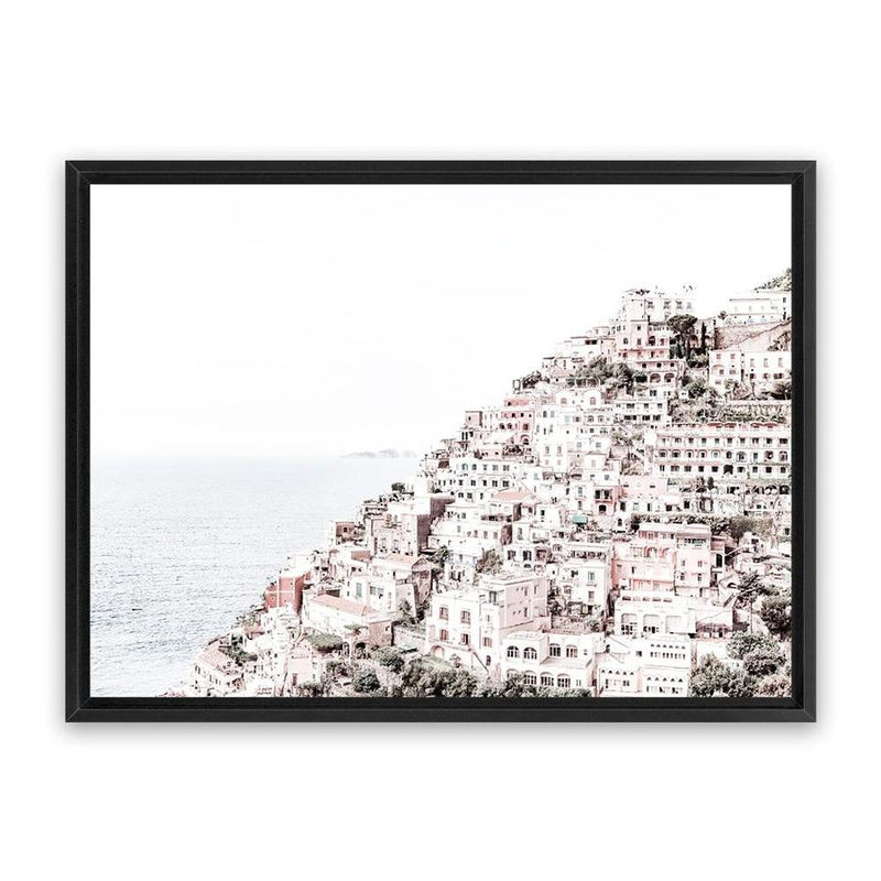 Shop Positano I Photo Canvas Art Print-Amalfi Coast Italy, Coastal, Landscape, Photography, Photography Canvas Prints, Pink, View All, White-framed wall decor artwork