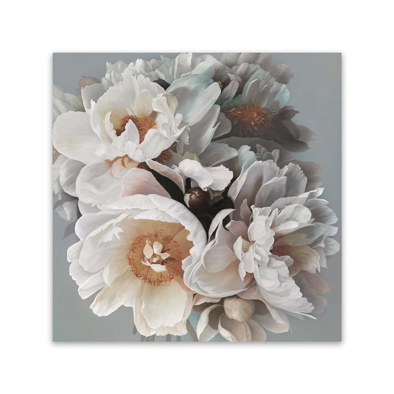 Shop Spring Bouquet II (Square) Canvas Art Print-Botanicals, Florals, Grey, Hamptons, Square, View All, White-framed wall decor artwork