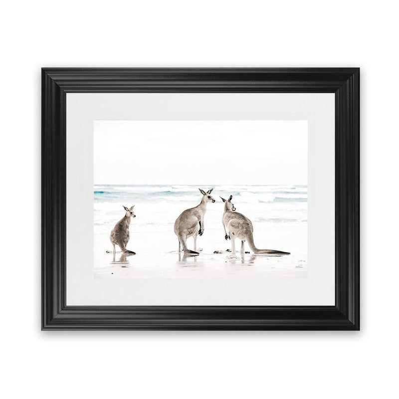 Shop Three Kangaroos Photo Art Print-Animals, Boho, Coastal, Landscape, Neutrals, Photography, View All, White-framed poster wall decor artwork