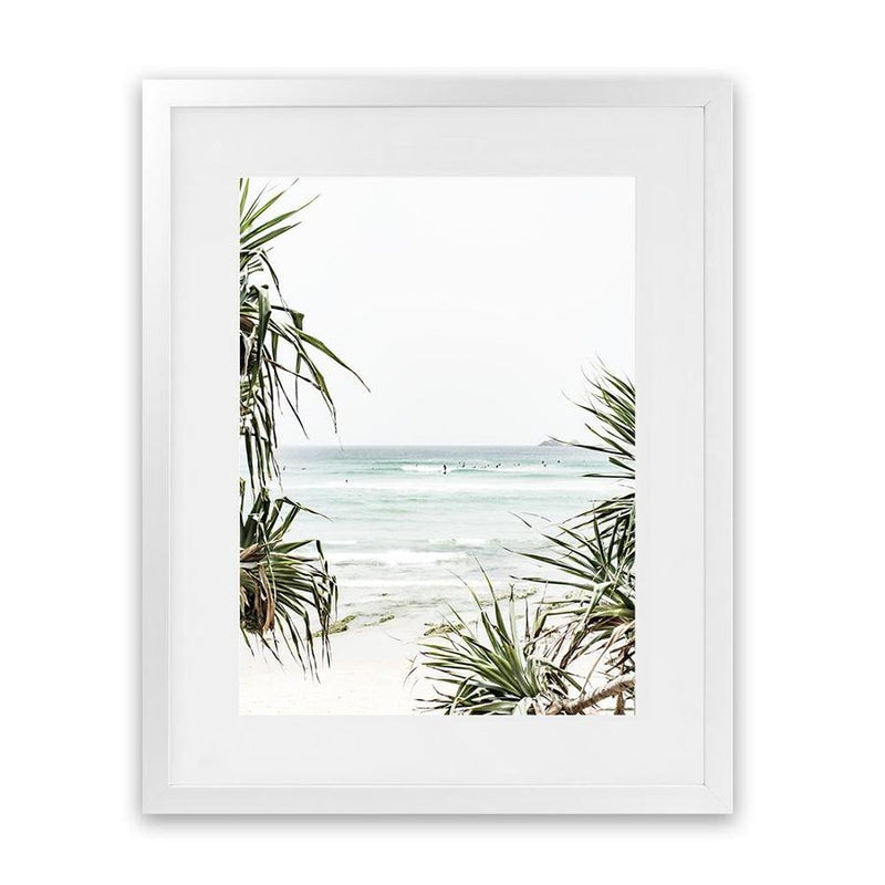 Shop Wategos Beach III Photo Art Print-Boho, Coastal, Green, Photography, Portrait, Tropical, View All, White-framed poster wall decor artwork
